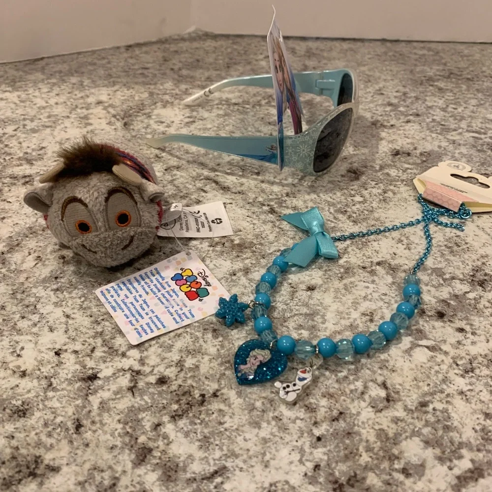 Disney frozen sunglasses, necklace, and stuffed animal lot
